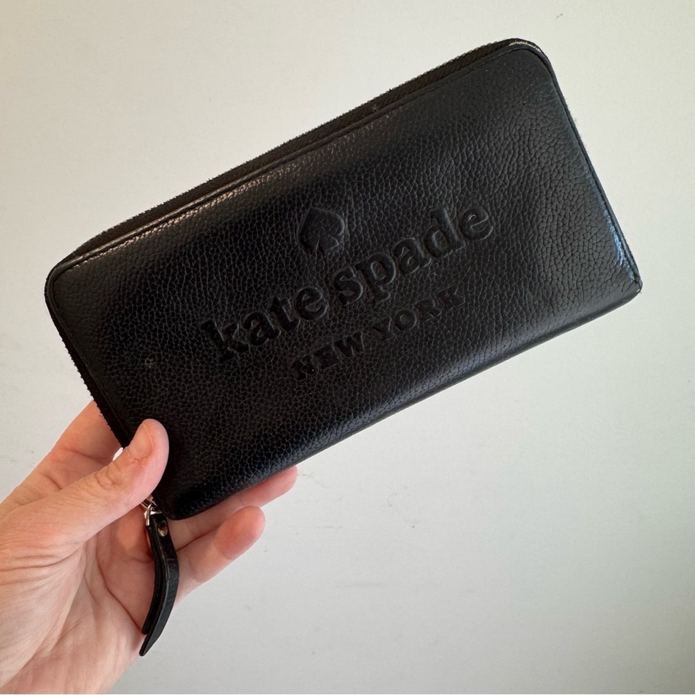 Kate Spade Large Black Pebbled Leather Continental Sienne Logo Wallet‎